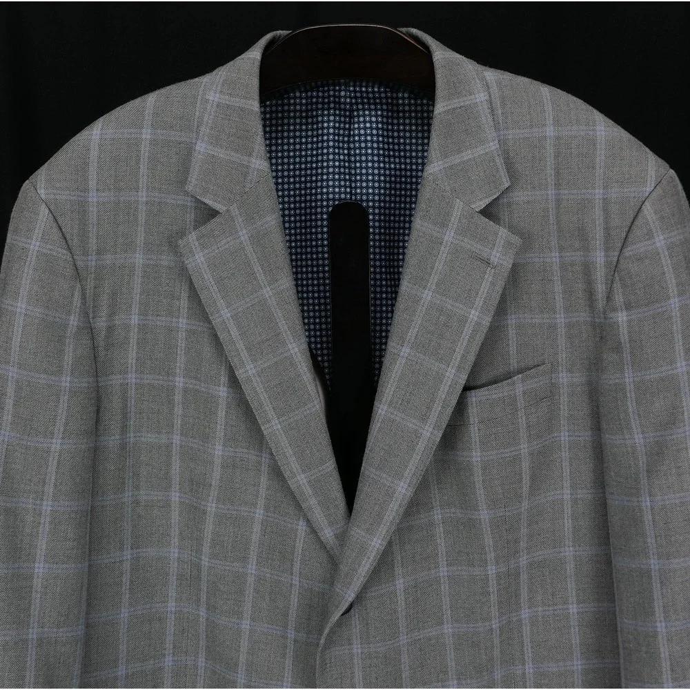 Oak Hill Sport Coat Silk‎ Wool Windowpane Blazer Mens 2XL 52R Grey Blue Check